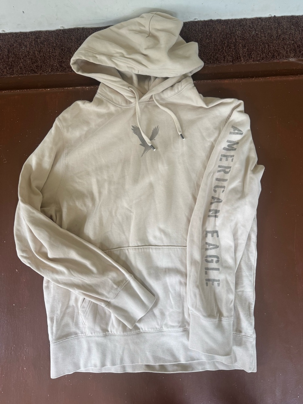American Eagle Outfitters Pullover Hoodie with Sleeve Logo - Mens Large